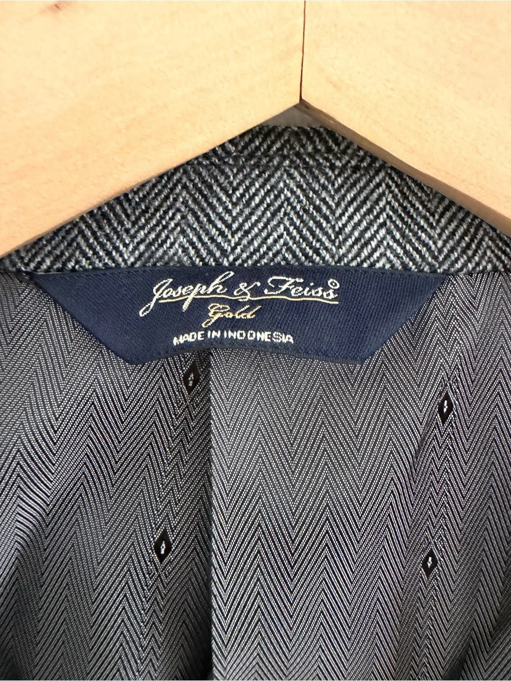 Joseph & Feiss Gold Blazer 46L Gray Herringbone Sport Coat 100% Lambswool